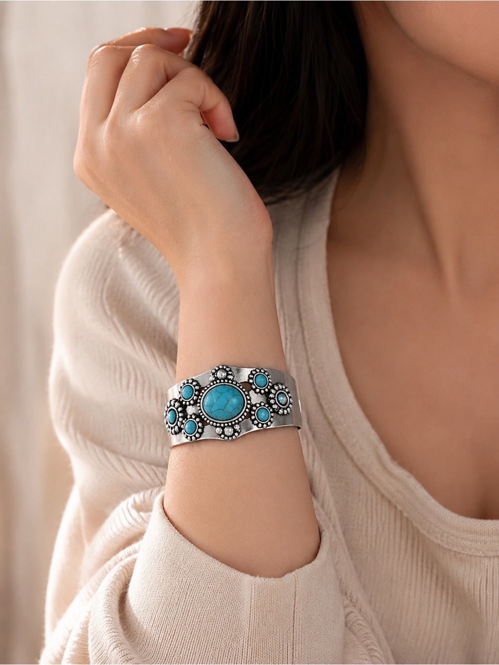 Vintage turquoise inspired cuff bracelet